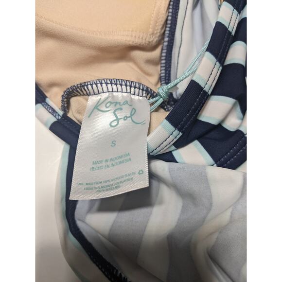 Tankini Top Kona Sol Navy Small Blue Striped Keyhole Swimwear Tunnel Back Modest - Picture 9 of 10